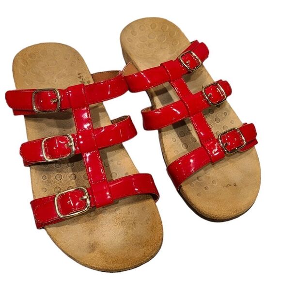 Vionic Misa Adjustable Strap Slide Red Patent Leather Sandals | 8 - Picture 2 of 11